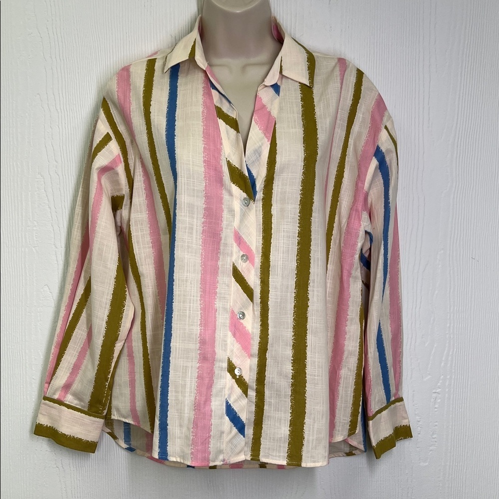 Zara - NWT Oversized Colorful Stripe Button Down Lightweight Blouse Size Small